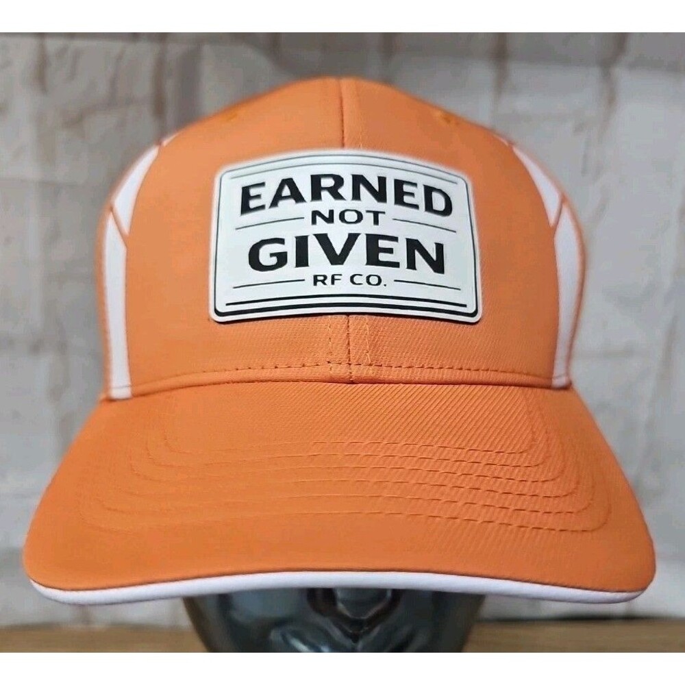 EARNED not GIVEN RF CO. Snapback Hat Cap Orange / White (Patch)